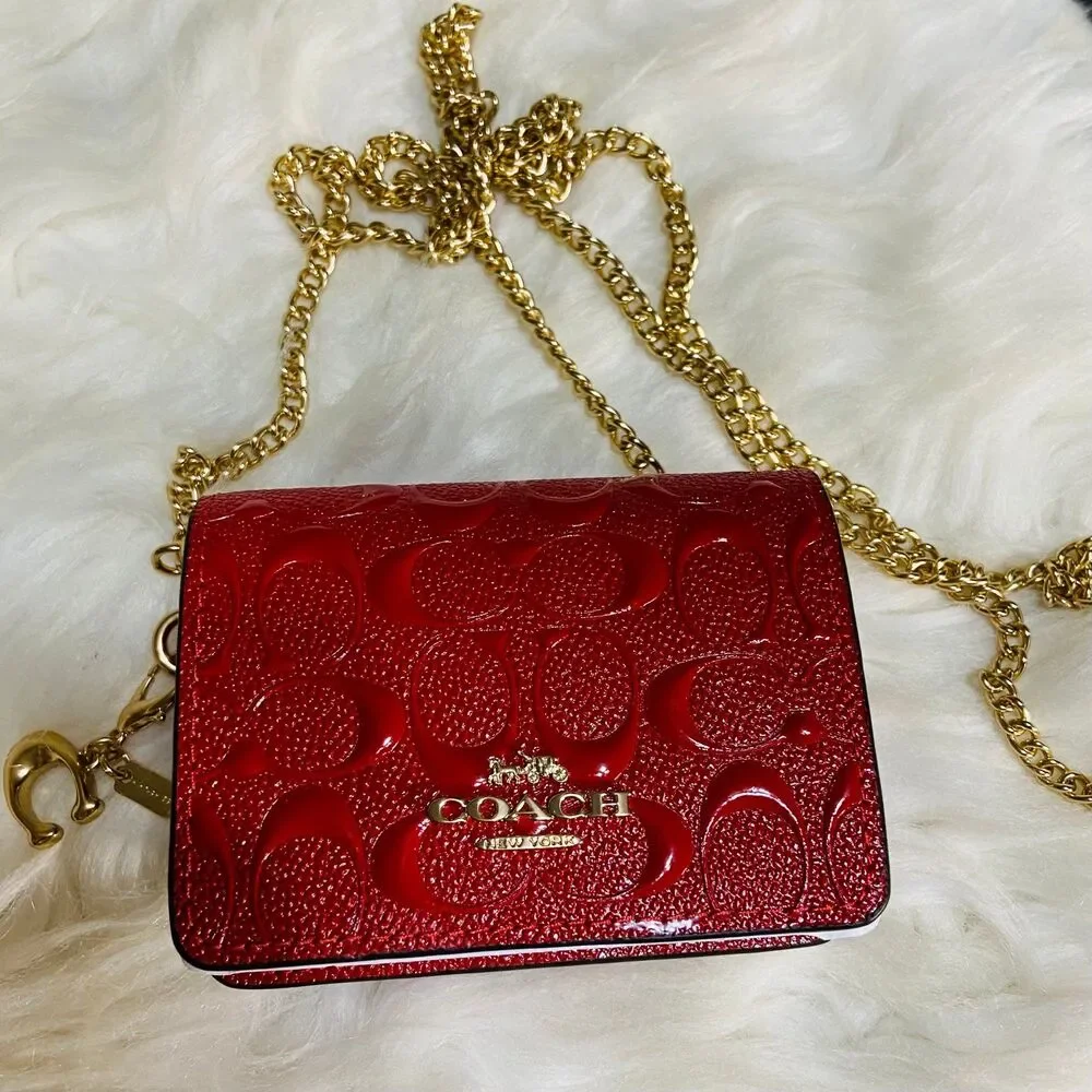 Coach Boxed Mini Wallet On A Chain In Signature Leather